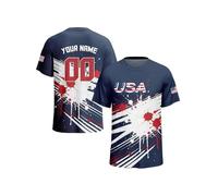 Camiseta Bandera Nacional Gráfica Nombre Personalizado Número EE. UU. Crew Neck T-Shirt Secado Rápido Camisetas Básicas Cómodo Shirts para Running Senderismo Camping XXL