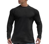 Camiseta básica ajustada de ajuste regular para hombre, color liso, casual, cuello redondo, manga larga, para deportes, correr, fitness, ajuste delgado, base gruesa para interiores y exteriores