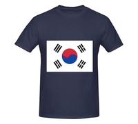 Camiseta básica de algodón con cuello redondo y estampado de la bandera de la República de Corea para hombre, novedosa camiseta gráfica de manga corta, estilo diario, color negro, azul marino, XL