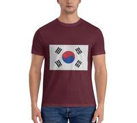 Camiseta básica de algodón con cuello redondo y estampado de la bandera de la República de Corea para hombre, novedosa camiseta gráfica de manga corta, estilo diario, color negro, granate, XL