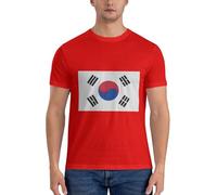 Camiseta básica de algodón con cuello redondo y estampado de la bandera de la República de Corea para hombre, novedosa camiseta gráfica de manga corta, estilo diario, color negro, rosso, L