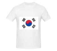Camiseta básica de algodón con cuello redondo y estampado de la bandera de la República de Corea para hombre, novedosa camiseta gráfica de manga corta, estilo diario, color negro, blanco, M