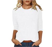 Camiseta básica de manga 3/4 para mujer, de verano, estilo túnica, color liso, con cuello redondo, ligera, suave, informal, para verano, tallas grandes, casual, para adolescentes, Color blanco., S