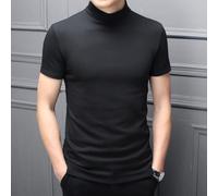 Camiseta básica de manga corta con cuello alto falso, para hombre, capa inferior para uso casual y diario (M negro)