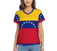Camiseta básica de manga corta con cuello en V para mujer, diseño de bandera de Venezuela, Negro, 3XL