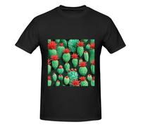Camiseta básica de manga corta con estampado artístico de cactus para hombre, clásica esencial, algodón suave para familiares y amigos, Negro, 3XL