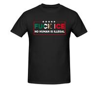 Camiseta básica de Manga Corta para Hombre con Texto Fuck Ice No Human is Illegal, Corte clásico y Cuello Redondo.