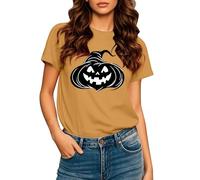 Camiseta básica de manga corta para mujer 2025, camisetas de Halloween con cuello redondo, camiseta de manga corta estampada para interiores y exteriores, deportes, trabajo o vida diaria, dorado, XL