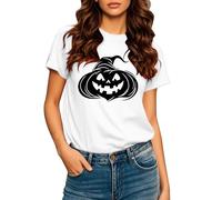 Camiseta básica de manga corta para mujer 2025, camisetas de Halloween con cuello redondo, camiseta de manga corta estampada para interiores y exteriores, deportes, trabajo o vida diaria, blanco, 3XL