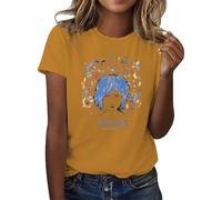 Camiseta básica de verano para mujer, manga corta, cuello redondo, blusa elegante, camiseta de tirantes, informal, monocolor, camiseta de negocios, blusa de muselina, cómoda y fácil de llevar, B-oro