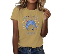 Camiseta básica de verano para mujer, manga corta, cuello redondo, blusa elegante, camiseta de tirantes, informal, monocolor, camiseta de negocios, blusa de muselina, cómoda y fácil de llevar, B-oro