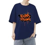 Camiseta básica fácil de llevar para mujer, camiseta de Halloween divertida de manga corta 2025, camisetas gráficas de moda para interiores y exteriores, deportes, trabajo o vida diaria, azul oscuro
