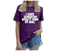 Camiseta Básica Holgada para Mujer con Cuello Redondo y Manga Corta para un Estilo Cómodo y Versátil en tu Vida Diaria Casual (Purple, L)