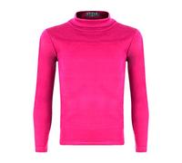 Camiseta básica lisa de manga larga con cuello alto para niños Camiseta tipo polo de punto para niñas y niños Color: Rosa intenso Talla: 11-12 años