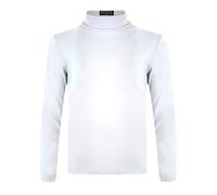 Camiseta básica lisa de manga larga con cuello alto para niños Camiseta tipo polo de punto para niñas y niños Color: Blanco Talla: 11-12 años