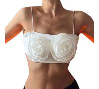 Camiseta básica para mujer, ajustada, cuello con correa de tres rosas, chaleco corto ajustado para ombligo para interiores y exteriores, entrenamiento, regalos de Navidad, blanco, M