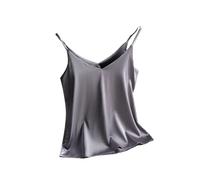 Camiseta básica sin mangas con tirantes delgados y cuello en V para mujer, camiseta de seda satinada de verano, gris, XL