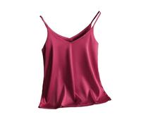 Camiseta básica sin mangas con tirantes delgados y cuello en V para mujer, camiseta de seda satinada de verano, rosso, S