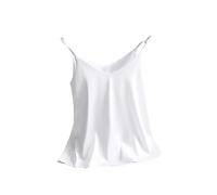 Camiseta básica sin mangas con tirantes delgados y cuello en V para mujer, camiseta de seda satinada de verano, blanco, M
