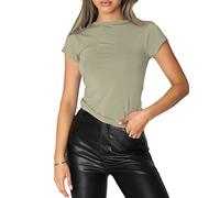 Camiseta Básica Slim Fit para Mujer Top Manga Corta Y2K Tops TikTok Influence Crop Top Club Party Streetwear(Green-1, M)