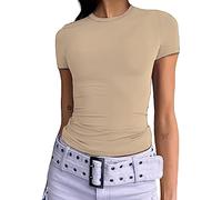 Camiseta Básica Slim Fit para Mujer Top Manga Corta Y2K Tops TikTok Influence Crop Top Club Party Streetwear(Apricot-1, S)