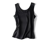 Camiseta básica y acogedora for Mujer, de Seda auténtica, sin Mangas con Cuello Redondo, Verano, Lisa(Black,XL)