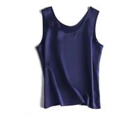 Camiseta básica y acogedora for Mujer, de Seda auténtica, sin Mangas con Cuello Redondo, Verano, Lisa(Blue,M)