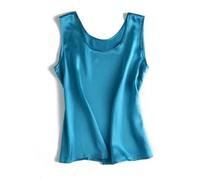 Camiseta básica y acogedora for Mujer, de Seda auténtica, sin Mangas con Cuello Redondo, Verano, Lisa(Peacock Blue,XL)