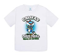 Camiseta bebé frase califas puños fuera parodia robot de los 80 para nostálgicos futboleros de Córdoba - Blanco, 1 año