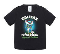 Camiseta bebé frase califas puños fuera parodia robot de los 80 para nostálgicos futboleros de Córdoba - Negro, 2 años