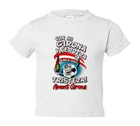 Camiseta bebé frase con mi Girona y cerveza nunca hay tristeza para aficionado al fútbol - Blanco, 1 año