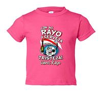 Camiseta bebé frase con mi Rayo y cerveza nunca hay tristeza Vallecas fútbol - Rosa, 1 año