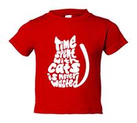 Camiseta bebé frase para amantes de gatos time spent with cats is never wasted - Rojo, 2 años