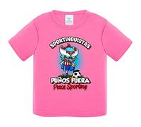 Camiseta bebé frase sportinguistas puños fuera parodia robot de los 80 para nostálgicos futboleros del Sporting - Rosa, 1 año
