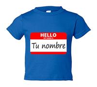 Camiseta bebé Hello My Name Is tu nombre personalizable - Azul Royal, 2 años