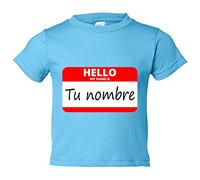 Camiseta bebé Hello My Name Is tu nombre personalizable - Celeste, 1 año
