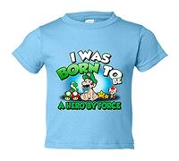 Camiseta bebé I was born to be a hero by force parodia para gamers retro amigo del fontanero de aventuras - Celeste, 1 año