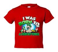 Camiseta bebé I was born to be a hero by force parodia para gamers retro amigo del fontanero de aventuras - Rojo, 1 año