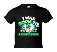 Camiseta bebé I was born to be a hero by force parodia para gamers retro amigo del fontanero de aventuras - Negro, 1 año