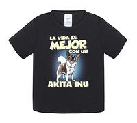 Camiseta bebé la vida es mejor con un perro de raza Akita Inu - Negro, 2 años