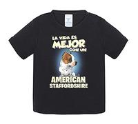 Camiseta bebé la vida es mejor con un perro de raza American Staffordshire - Negro, 2 años
