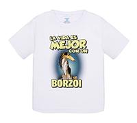Camiseta bebé la vida es mejor con un perro de raza Borzoi blanco y negro - Blanco, 1 año