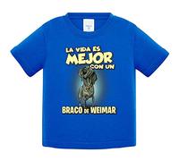 Camiseta bebé la vida es mejor con un perro de raza Braco de Weimar - Azul Royal, 2 años