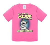 Camiseta bebé la vida es mejor con un perro de raza Bulldog francés - Rosa, 2 años