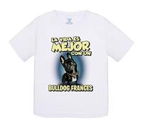 Camiseta bebé la vida es mejor con un perro de raza Bullodg francés negro - Blanco, 1 año