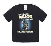 Camiseta bebé la vida es mejor con un perro de raza Bullodg francés negro - Negro, 2 años