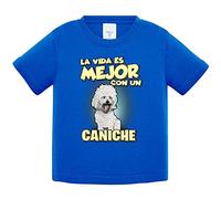 Camiseta bebé la vida es mejor con un perro de raza Caniche - Azul Royal, 1 año