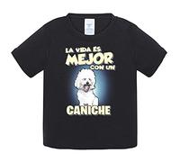 Camiseta bebé la vida es mejor con un perro de raza Caniche - Negro, 1 año