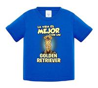 Camiseta bebé la vida es mejor con un perro de raza Golden Retriever - Azul Royal, 2 años