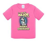 Camiseta bebé la vida es mejor con un perro de raza Husky Siberiano - Rosa, 2 años
